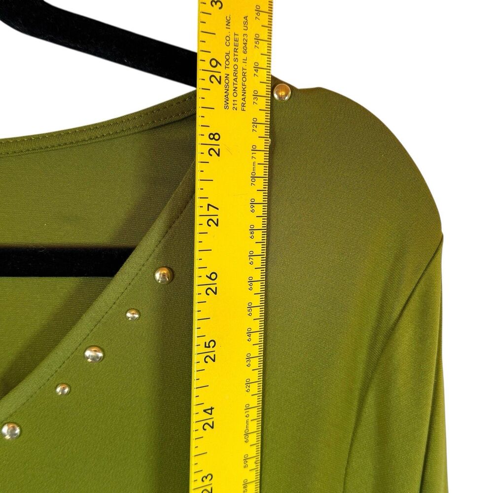 CARMEN MARC VALVO Blouse Top XL Olive Green Long Sleeve‎ V-Neck Zipper - Picture 6 of 8
